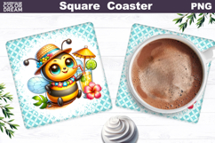 Hawaiian Plumeria Bee Cocktail Coaster | Summer Tropical PNG Product Image 1