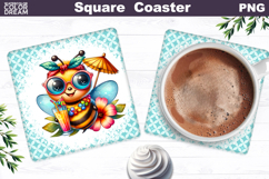 Hawaiian Plumeria Bee Cocktail Coaster | Summer Tropical PNG Product Image 1