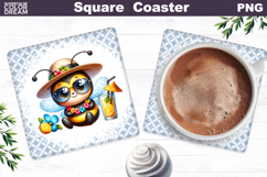 Hawaiian Plumeria Bee Cocktail Coaster | Summer Tropical PNG Product Image 1