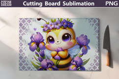 Purple Iris Bee Sublimation | Glass Cutting Board Design Product Image 1