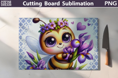 Purple Iris Bee Sublimation | Glass Cutting Board Design Product Image 1
