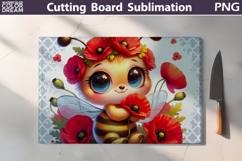 Red Poppy Bee Sublimation | Glass Cutting Board Design Product Image 1