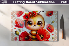Red Poppy Bee Sublimation | Glass Cutting Board Design Product Image 1