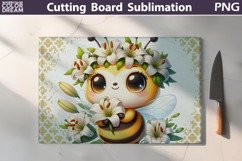 White Lily Bee Sublimation | Glass Cutting Board Design Product Image 1
