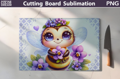 Purple Pansy Bee Sublimation | Glass Cutting Board Design Product Image 1