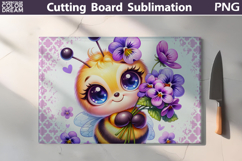 Purple Pansy Bee Sublimation | Glass Cutting Board Design Product Image 1