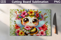 Tropical Floral Bee Cutting Board | Kitchen Glass Board Product Image 1