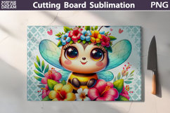 Tropical Floral Bee Cutting Board | Kitchen Glass Board Product Image 1