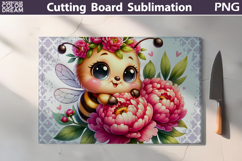 Peonies Bee Cutting Board | Kitchen Glass Board Product Image 1