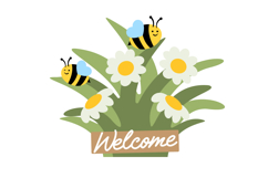 Laser Cut Welcome Grass Sign with Bees and Daisies SVG Product Image 2