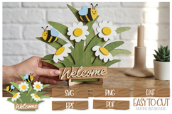 Laser Cut Welcome Grass Sign with Bees and Daisies SVG Product Image 1