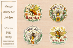 Vintage Honey Bee Stickers | Watercolor PNG | Print&amp;Cut Product Image 1