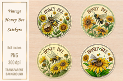 Vintage Honey Bee Stickers | Watercolor PNG | Print&amp;Cut Product Image 1