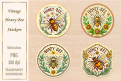 Vintage Honey Bee Stickers | Watercolor PNG | Print&amp;Cut Product Image 1