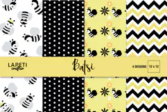 Bee digital paper collection with four coordinated yellow and black designs