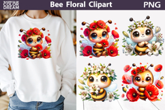 Cute Bee Poppy Lily Floral Clipart | Spring Bumblebee Sublim Product Image 1