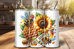Bee Happy Tumbler Wrap PNG, 20oz Bee Sublimation Design Product Image 1