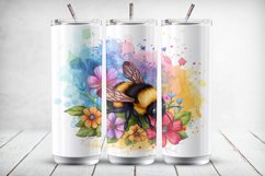 Bee in Colorful Flowers Tumbler Wrap Sublimation Design Product Image 3