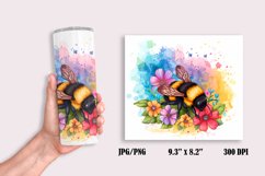 Bee in Colorful Flowers Tumbler Wrap Sublimation Design Product Image 4