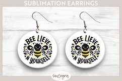 Bee Lieve In Yourself v10 Round Earrings Sublimation Product Image 1