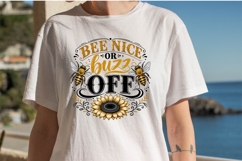 Bee Nice or Buzz Off Funny Bee Lover Sunflower Shirt Product Image 2