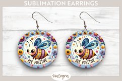 Bee Positive v3 Round Earrings Sublimation Product Image 1