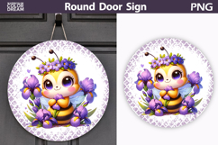 Cute Bee Round Door Sign | Spring Floral Bumblebee Product Image 1