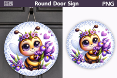 Cute Bee Round Door Sign | Spring Floral Bumblebee Product Image 1