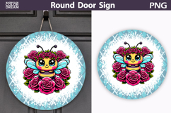 Floral Bee Door Sign | Blue Round Porch Decor Product Image 1