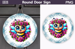 Cute Bee Door Sign | Pink Rose Round Porch Decor Product Image 1