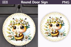 Cute Bee Round Door Sign | Spring Floral Bumblebee Product Image 1