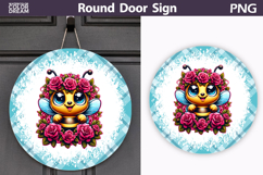 Cute Bee Door Sign | Pink Rose Round Porch Decor Product Image 1