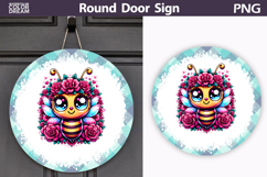 Cute Bee Round Door Sign | Pink Rose Porch Decor Product Image 1