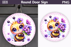 Cute Bee Round Door Sign | Spring Floral Bumblebee Product Image 1