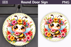 Cute Bee Round Door Sign | Spring Floral Bumblebee Product Image 1