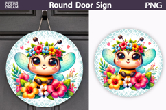 Cute Bee Round Door Sign | Spring Floral Bumblebee Product Image 1
