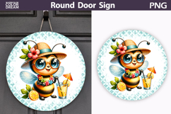Summer Bee Round Door Sign | Tropical Floral Bumblebee Product Image 1