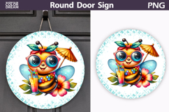 Summer Bee Round Door Sign | Tropical Floral Bumblebee Product Image 1