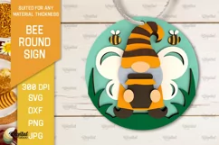 Bee Gnome Round Sign Laser Cut. Honey Bee Sign SVG Design Product Image 1