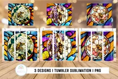 BEE Stained Glass Skinny Tumbler Sublimation Design PNG Product Image 2