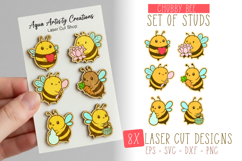8x Chubby Bees Studs Earrings Laser Cut SVG Templates Product Image 1
