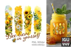 Bee Sublimation PNG | Sunflower Floral Brush Strokes | DTF Product Image 1