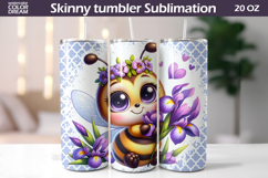 Purple Bee Iris Tumbler Wrap | Bumblebee Floral Sublimation Product Image 1