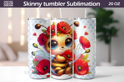 Red Poppy Bee Tumbler Wrap | Bumblebee Floral Sublimation Product Image 1