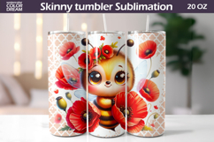 Red Poppy Bee Tumbler Wrap | Bumblebee Floral Sublimation Product Image 1