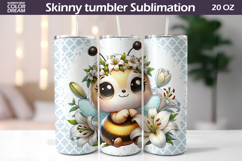 White Lily Bee Tumbler Wrap | Bumblebee Floral Sublimation Product Image 1
