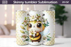 White Lily Bee Tumbler Wrap | Bumblebee Floral Sublimation Product Image 1