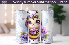 Purple Pansy Bee Tumbler Wrap | Bumblebee Floral Sublimation Product Image 1