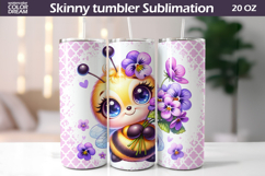 Purple Pansy Bee Tumbler Wrap | Bumblebee Floral Sublimation Product Image 1