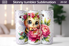 Pink Peony Bee Tumbler Wrap | Bumblebee Floral Sublimation Product Image 1